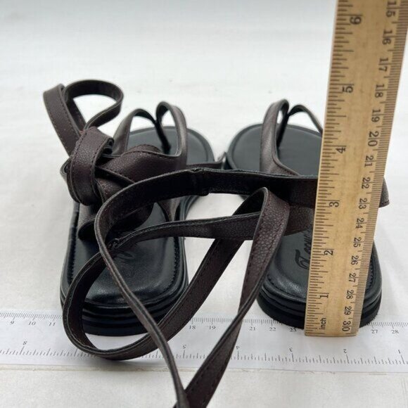 FOWT Women Split Round Toe Sandals Lace up Strappy Comfortable Flats Black - Picture 5 of 8